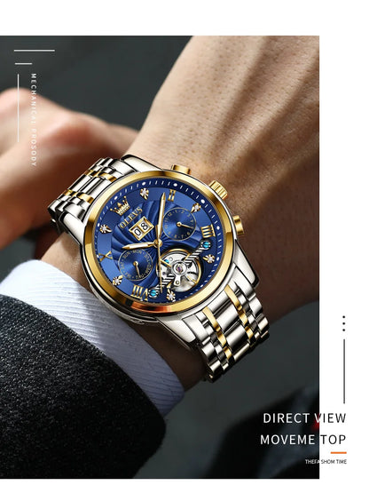 OLEVS 9910 Mens Watch Original Luxury Brand Waterproof Luminous  Automatic Mechanical Watch Dual Calendar Watch Box Reloj