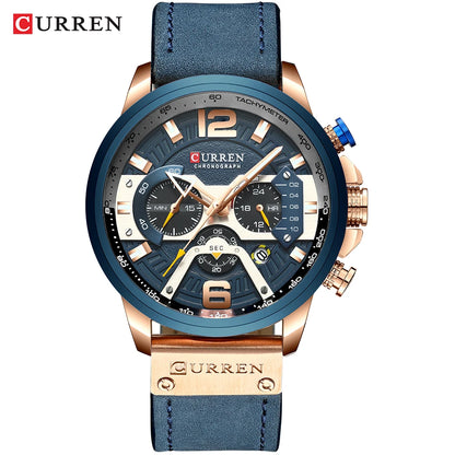 CURREN 8329 Men’s Watch – Casual sporty style, military-inspired design, leather strap, trendy chronograph, luxury watch from a leading brand