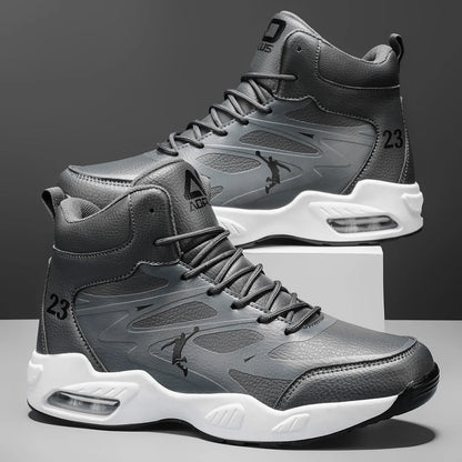 Chaussures de basket-ball montantes pour hommes, amorti à coussin d'air tendance, confortables, antidérapantes, respirantes, absorbant les chocs, pour activités de plein air