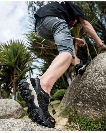 Summer Men's Mesh Sports Shoes, Fashion Mountaineering Breathable Lightweight Anti-Slip Shoes, Outdoor Travel Running Casual Shoes