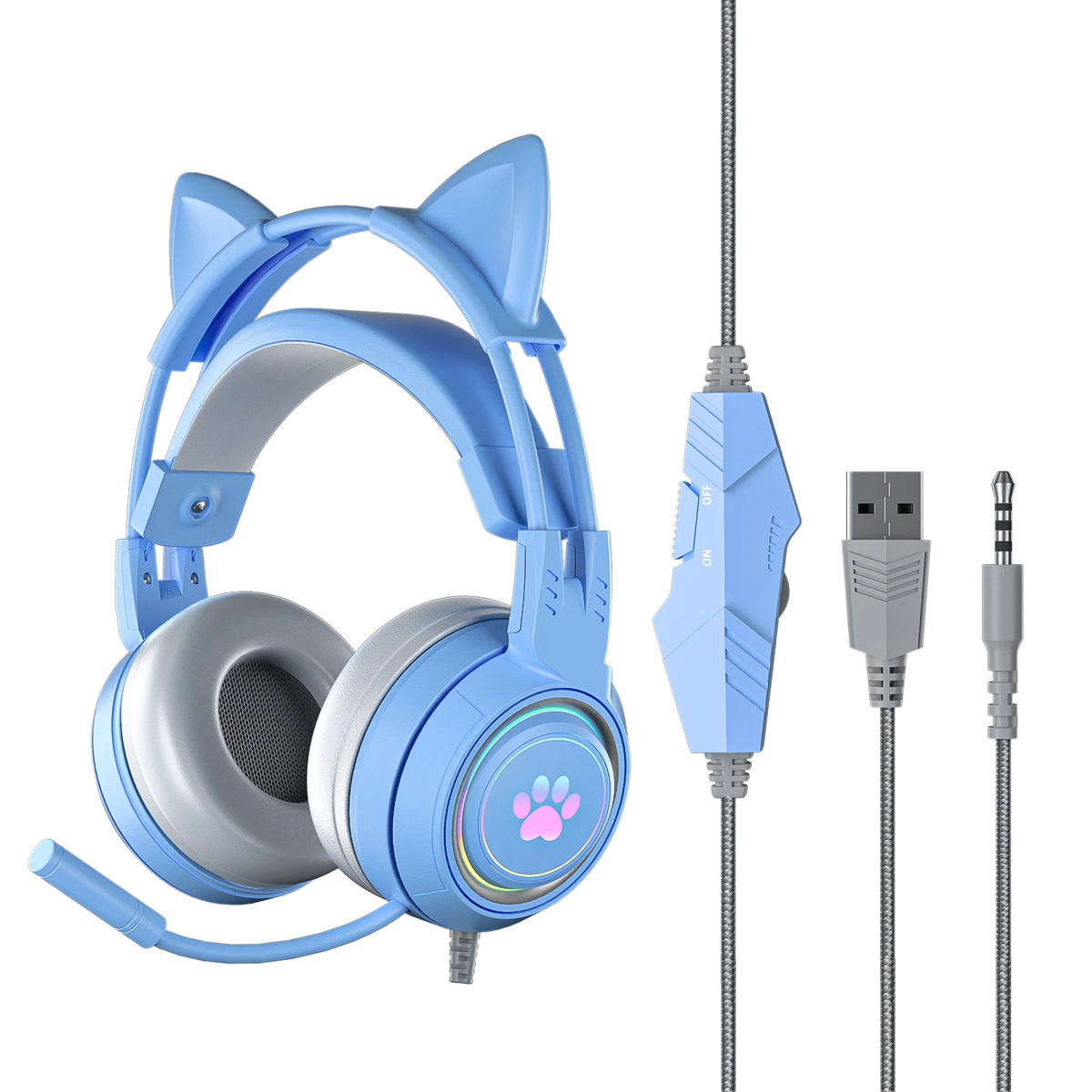 Casque de jeu oreilles de chat rose mignon pour filles enfants-éclairage suppression du bruit micro son Surround prise Jack 3.5mm pour PS4 PS5 PC Switch