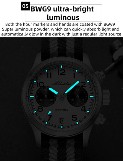Relógio Masculino ADDIESDIVE 2025 New Panda Eye Retro Luxo VK64 Quartz, Cronógrafo Desportivo, 100M Impermeável, Luminoso
