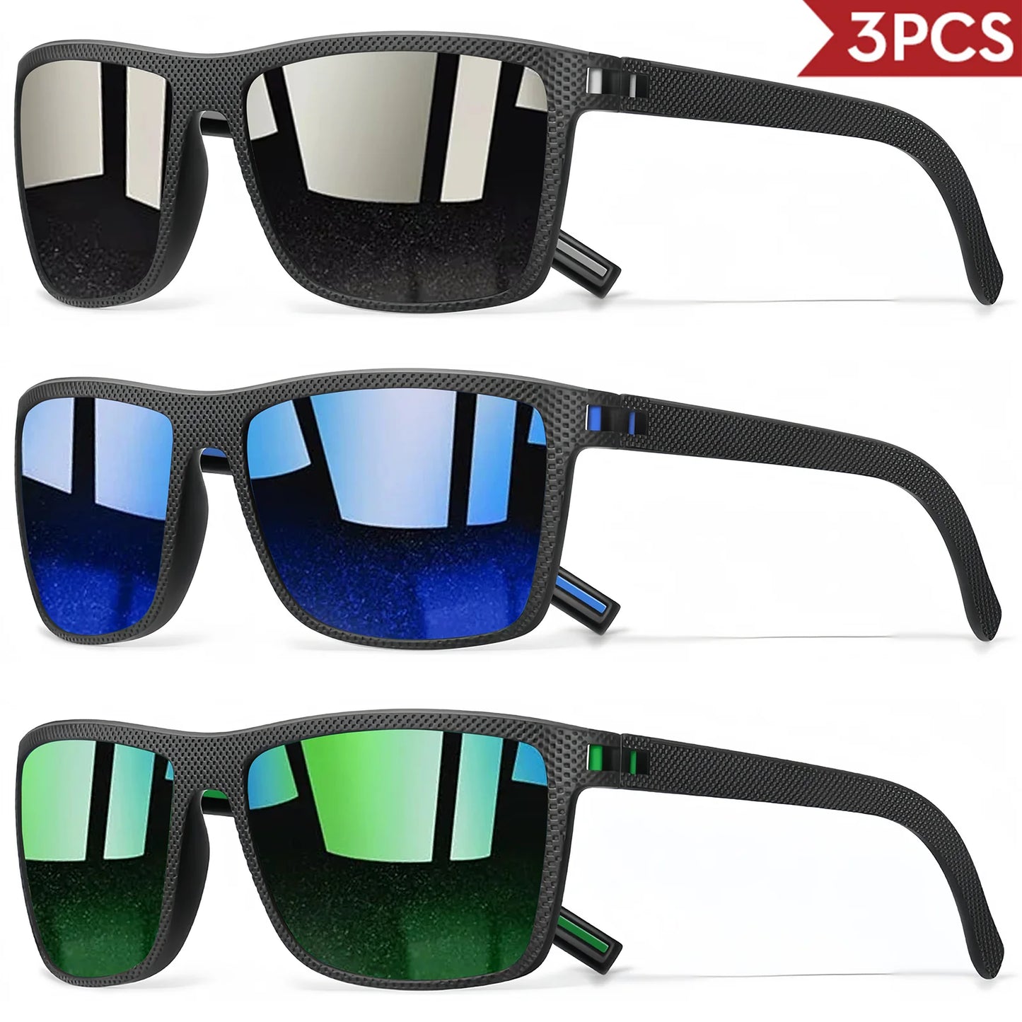 3PCS Signature Retro Square Sunglasses UV400 Spring Hinges Lightweight Gift Ready for Daily & Vacation Unbox Elegance