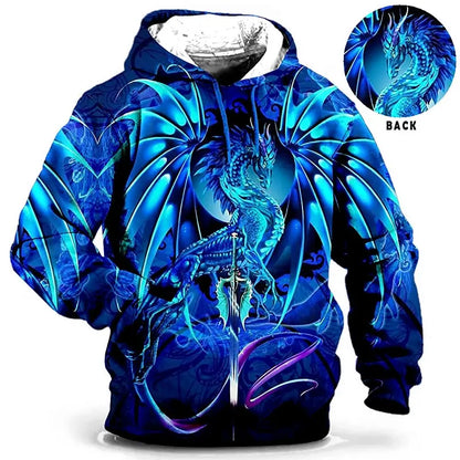Férfi kapucnis pulóver férfi ruházat 3D-nyomtatott pulóverek szabadtéri viselethez Dragon Fashion Daily őszi hosszú ujjú kapucnis pulóverek