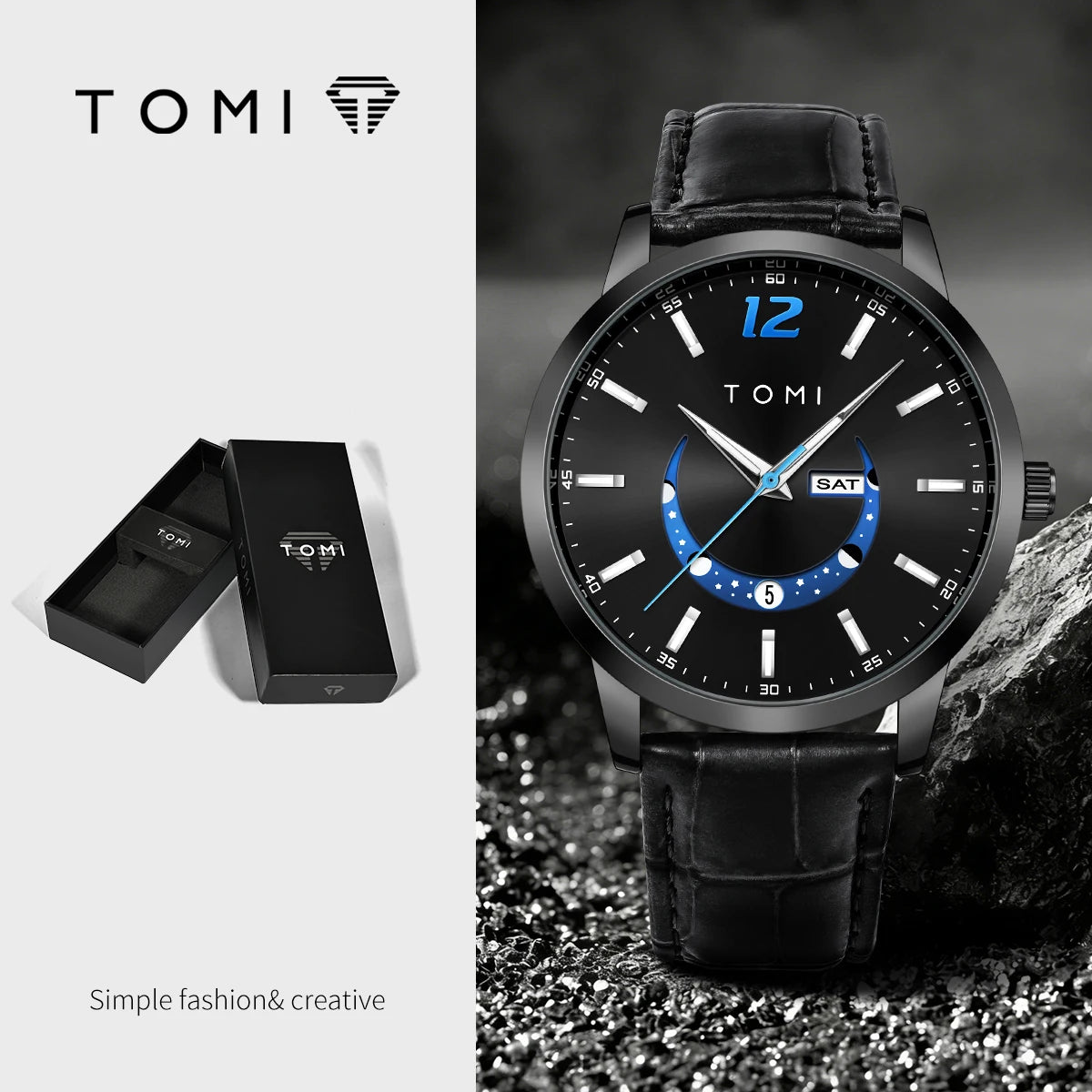 Orologio al quarzo TOMI, dallo stile elegante e professionale, con cinturino in pelle, cassa in lega e quadrante con lancette – Design di alta gamma, idea regalo per uomo