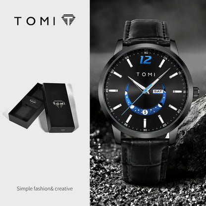Orologio al quarzo TOMI, dallo stile elegante e professionale, con cinturino in pelle, cassa in lega e quadrante con lancette – Design di alta gamma, idea regalo per uomo