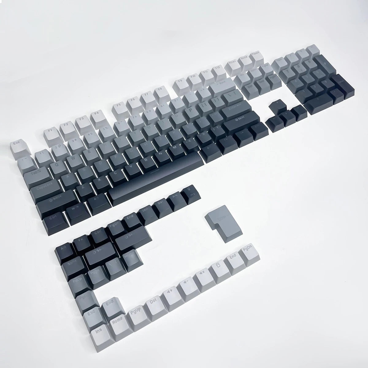 Teclas gamer RGB con retroiluminación degradada para teclado mecánico con interruptores MX, perfil OEM, PBT, blanco y azul, distribución ISO, teclas DIY