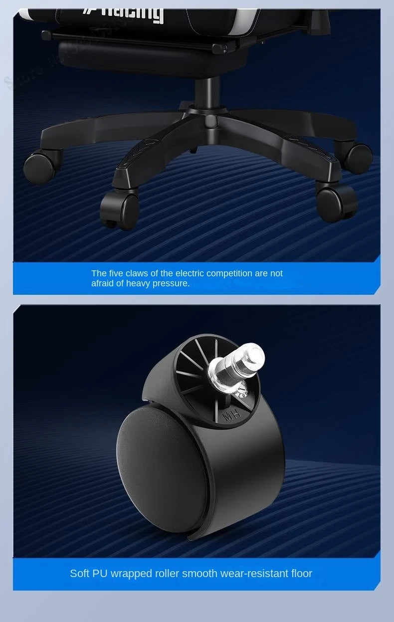 Ergonomic Gaming Chair with Latex Seat Cushion, Adjustable Backrest, Dual Headrest, 4D Pneumatic Lift, Office Computer Chair