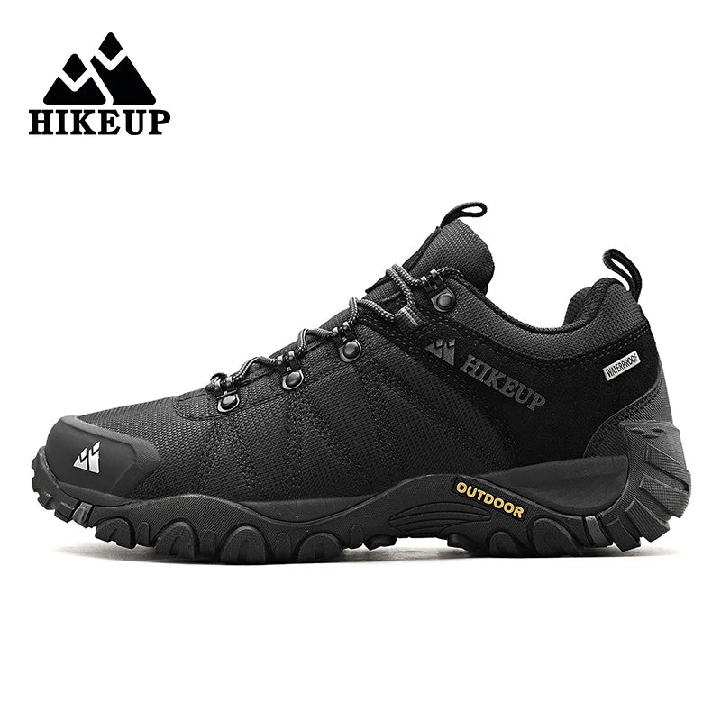 HIKEUP fire-sæsons vandresko til mænd, udendørssport, ægte læder, slidstærke klatresko, gummisål, trekking-sneaker