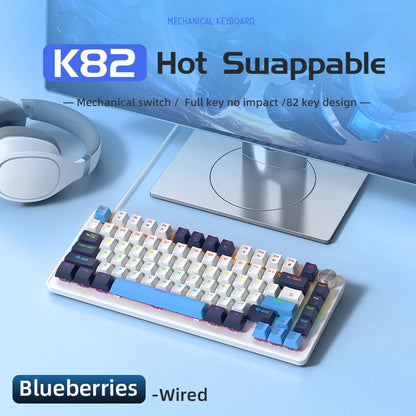 K82 75% Wired Mechanical Keyboard RGB Backlight, 82 KEY, Full Key Hot Swappable Blue Switch, Multifunctional Knob, Windows & Mac