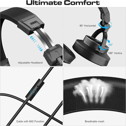 PUPGSIS Studio Monitor Headphones, Over Ear Headphones Wired, Professional 40kHz Hi-Res DJ Stereo Headphones - 1/4 to 3.5mm Jack