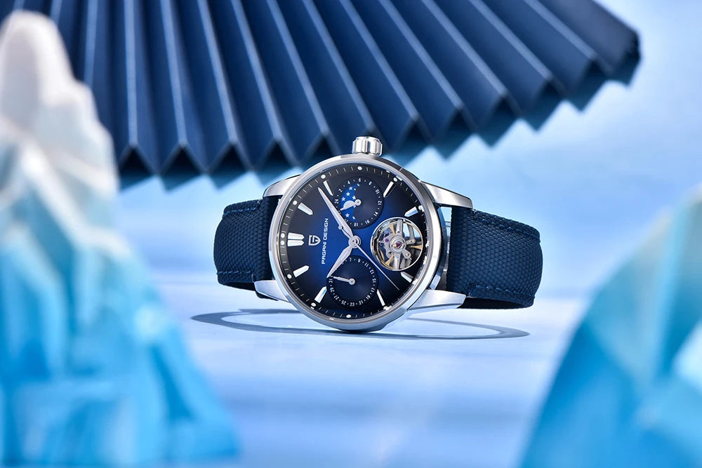 PAGANI DESIGN – Luxus mechanikus férfi karóra, 41 mm, zafírüveg, bőr szíj, vízálló, pilóta stílusú, tourbillon és holdfázis kijelzővel