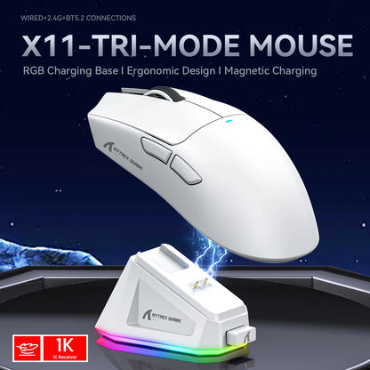 Attack Shark X11 Wireless Gaming Mouse with RGB Charging Dock, PAW3311 Sensor, 22000 DPI, Tri-Mode Bluetooth, 1000Hz Polling Rate Gaming Mouse
