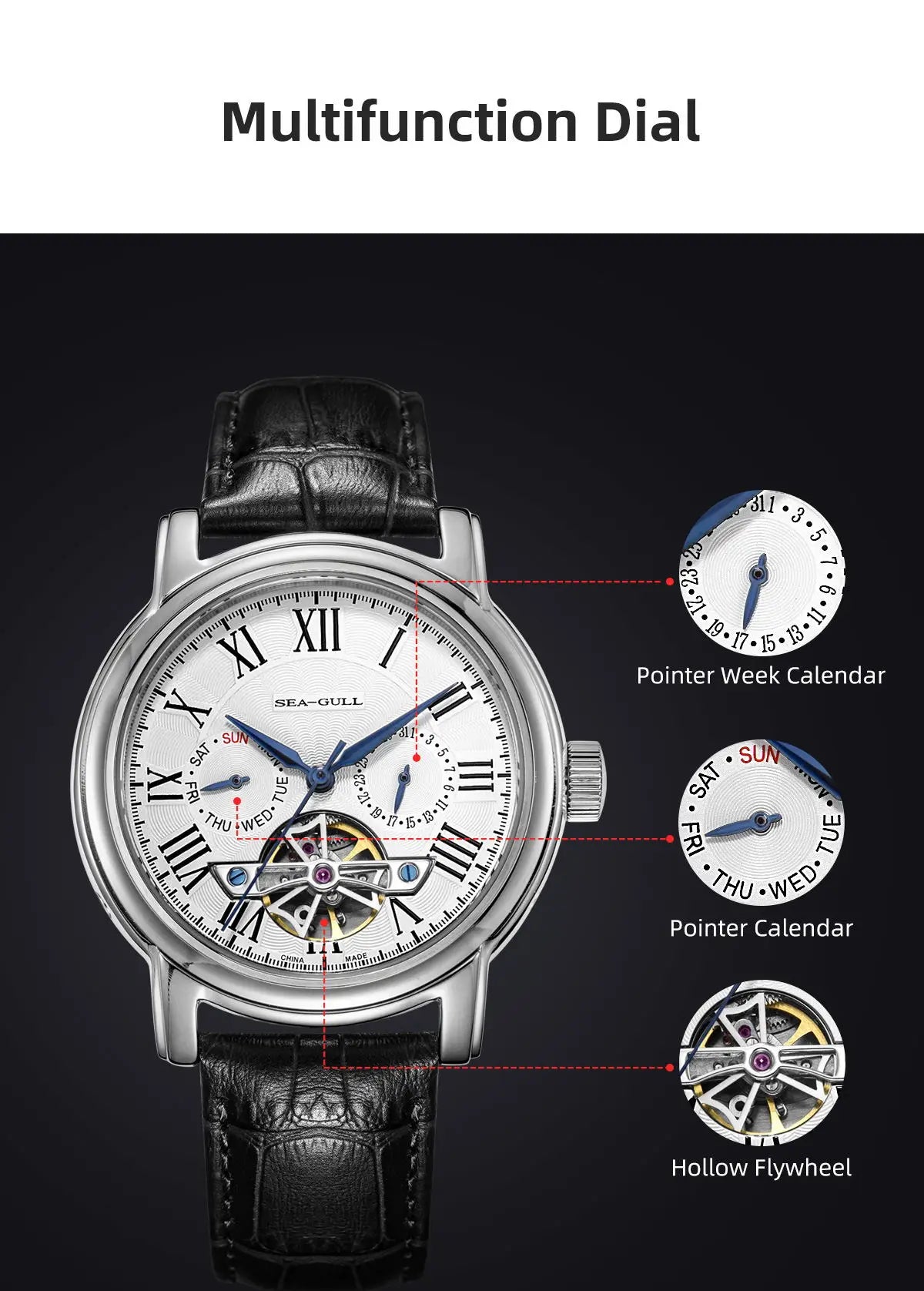 NEW Men's Automatic Mechanical Wristwatch Seagull ST25 Movement Fashion Man Hollow Flywhee Casual Business Watch 819.624