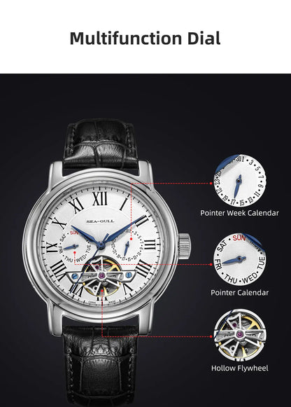 NEW Men's Automatic Mechanical Wristwatch Seagull ST25 Movement Fashion Man Hollow Flywhee Casual Business Watch 819.624