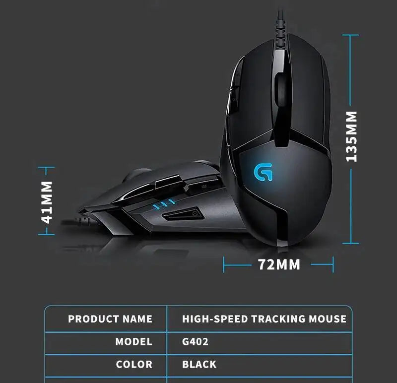 Mouse gaming Logitech G402 Fusion Engine Tech, 4 impostazioni DPI, processore 32-bit, antiscivolo, per gaming competitivo professionale