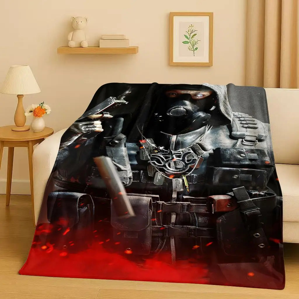 Classic Gun Game Call of Duty COD Ghost Simon Flannel Blanket,Ultra Soft Warm Plush Throw for Home Bedroom Bed Sofa Cover Kid