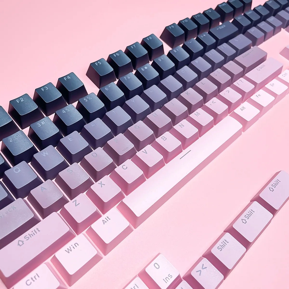 Teclas gamer RGB con retroiluminación degradada para teclado mecánico con interruptores MX, perfil OEM, PBT, blanco y azul, distribución ISO, teclas DIY