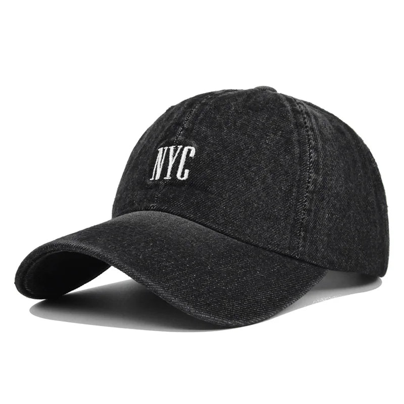 Modne czapki baseballowe z daszkiem typu snapback z haftem „Fashion NYC”, wykonane z dżinsu, regulowane, na co dzień, dla dorosłych, do prania, sportowe, golfowe, przeciwsłoneczne