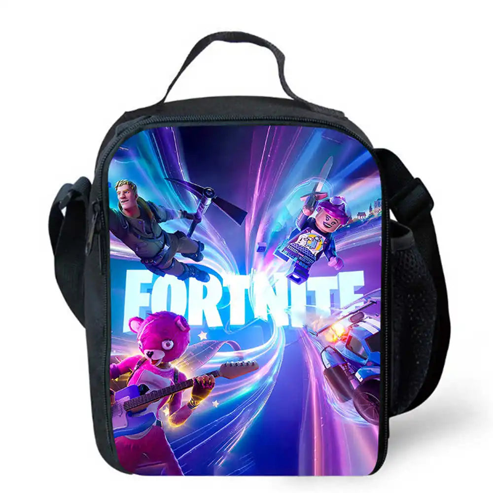Lunch Bags for Children, Cartoon Fortnite School Picnic Bags for Girls and Boys, Kids Insulated Cooler Lunch Bags Portable Lightweight
