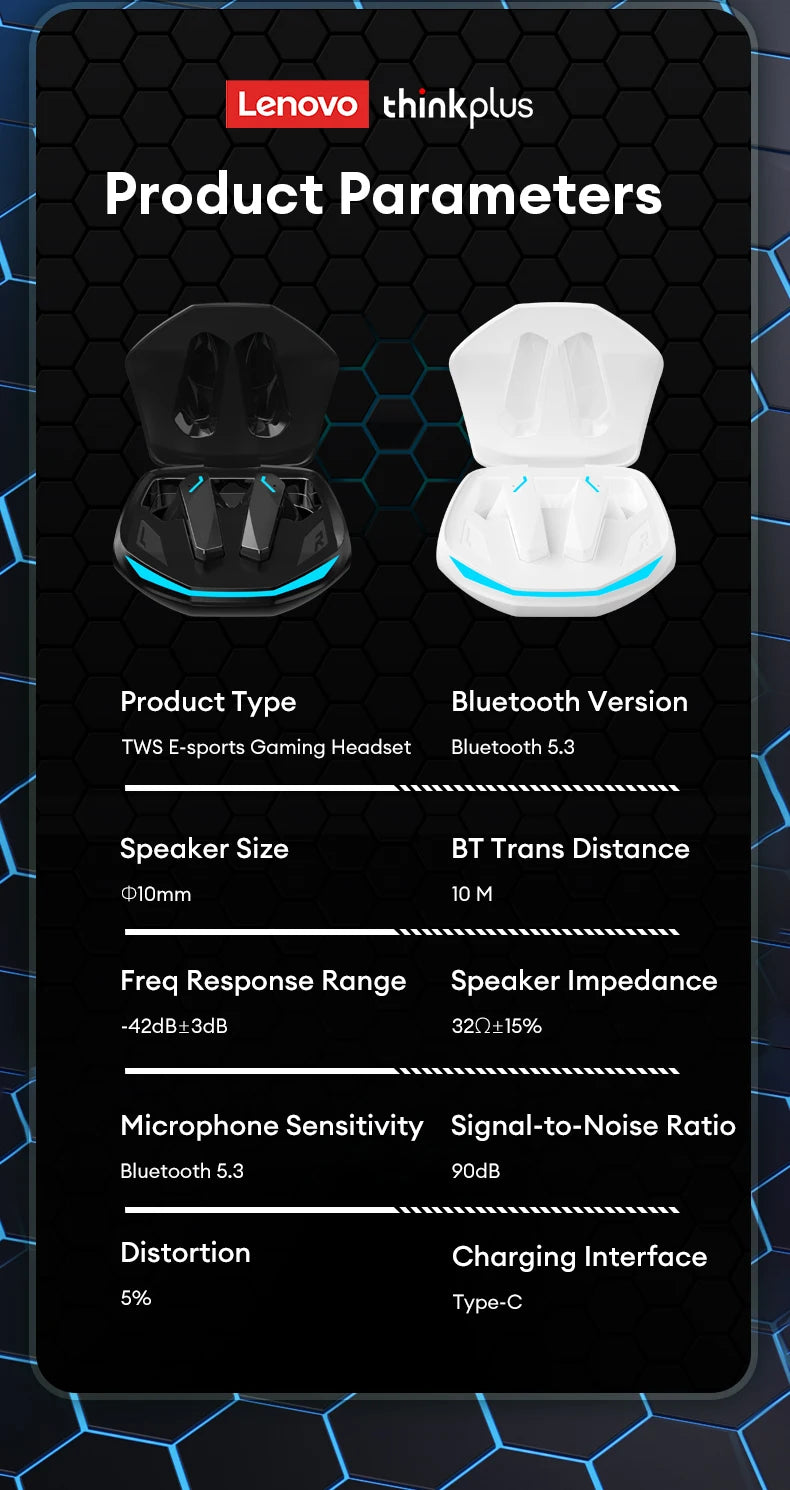 Auriculares inalámbricos Lenovo GM2 Pro TWS Bluetooth 5.3 – Auriculares HD con control táctil y micrófono, auriculares deportivos impermeables