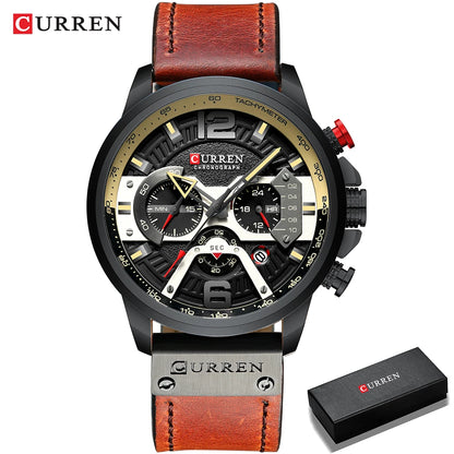 CURREN 8329 Men’s Watch – Casual sporty style, military-inspired design, leather strap, trendy chronograph, luxury watch from a leading brand