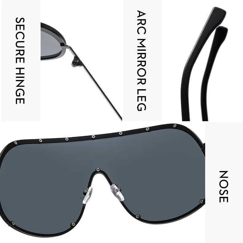 2025 Oversized Metal Rimless Integrated Windproof Sunglasses For Women Trends Y2k Luxury Brand Design Sun Glasses Unisex UV400