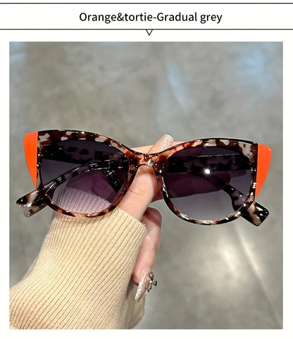 New Glossy Red Black Color-Block Gradient Cat-Eye Sunglasses Chic Women's Glasses with Anti-Glare Lenses for Fashionable Travel