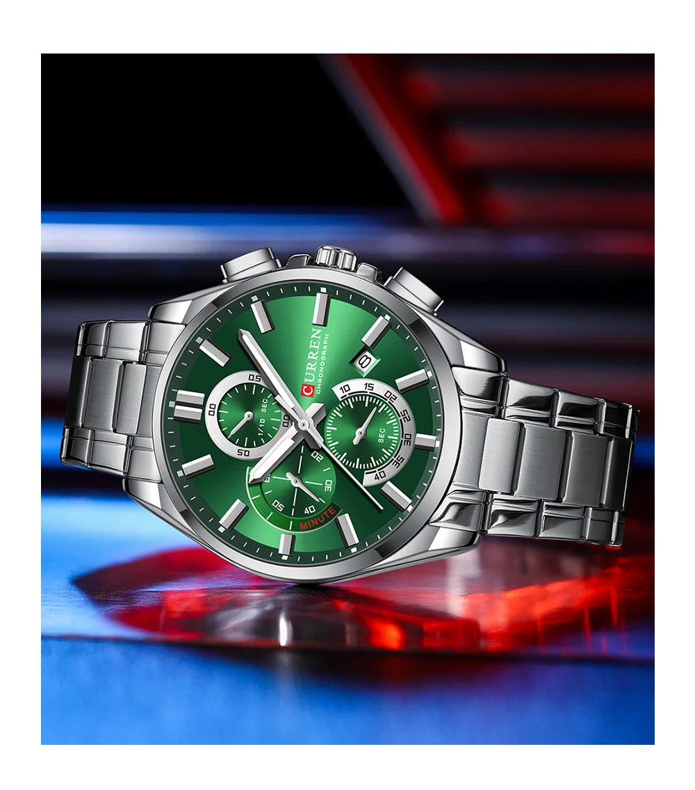 Montre homme CURREN, marque de luxe, originale, étanche, en acier inoxydable, chronographe, phase de lune, date, cadran rotatif