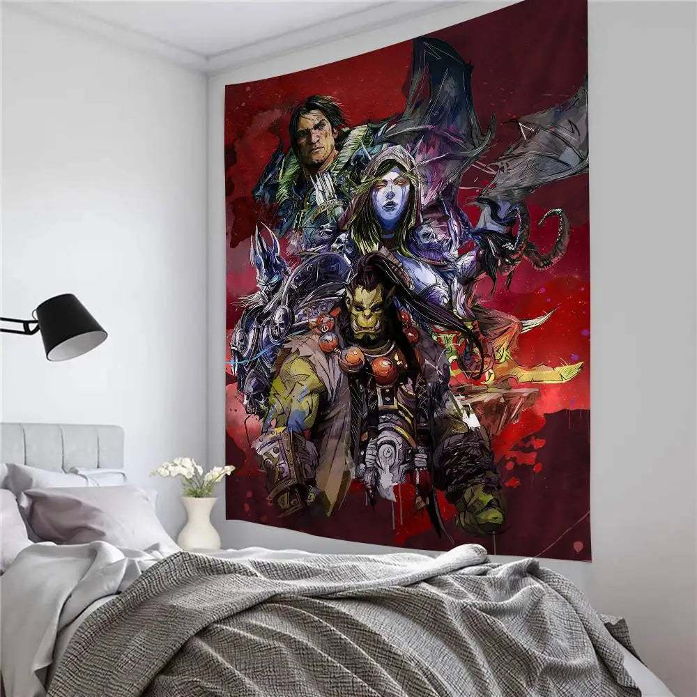 Populärt spel World of Warcraft – stor väggbonad med tryck, billig hippie-väggbonad, bohemiska väggbonader, mandala, heminredning