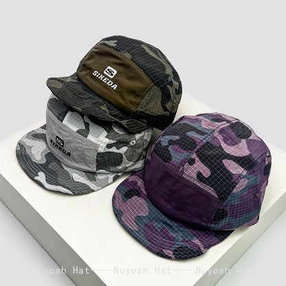 Unisex CAMO greitai džiūstančios beisbolo kepurės su siuvinėtomis raidėmis, apsaugančios nuo saulės, spalvų blokų dizaino, kvėpuojančios, asmeninės, su snapeliu, universalios