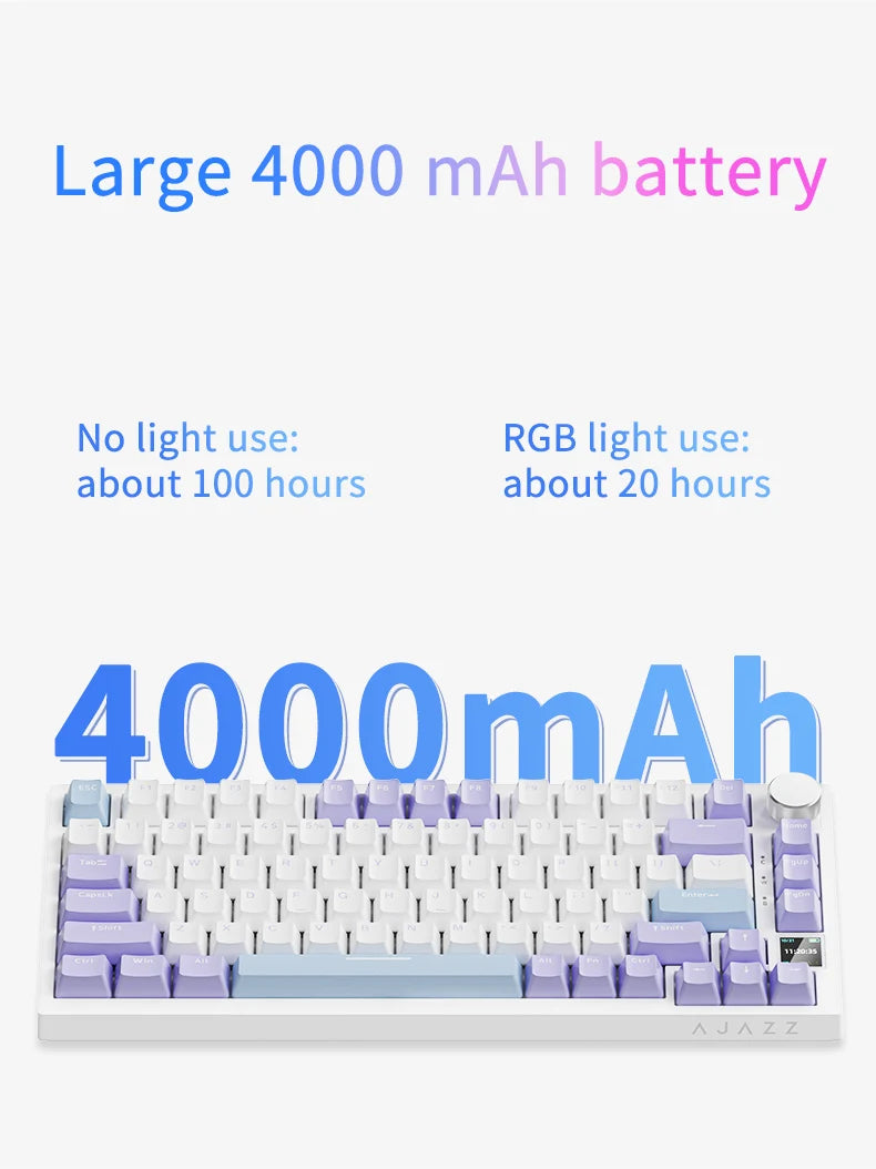 AJAZZ AK820 Mechanische Tastatur 70 % kompaktes Layout/RGB-Beleuchtung/Hot-Swap-fähige Switches, mit kabelgebundenem, kabellosem und Bluetooth-Betrieb