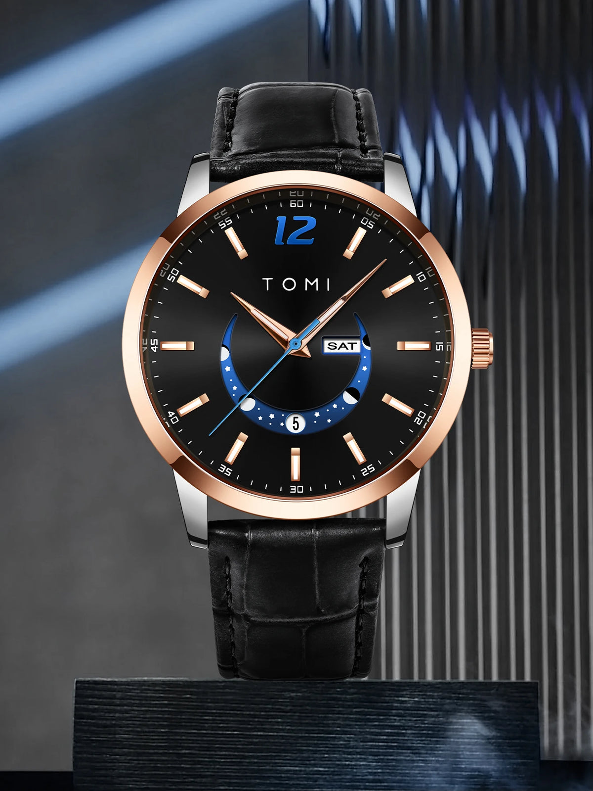 Orologio al quarzo TOMI, dallo stile elegante e professionale, con cinturino in pelle, cassa in lega e quadrante con lancette – Design di alta gamma, idea regalo per uomo