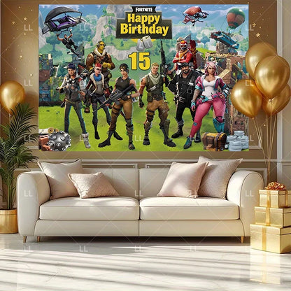 5 8 10 15th Fortnite Birthday Party Supplies Hot Game Backdrop Decor Baby Shower Photography Background Boy Gift Studio Props