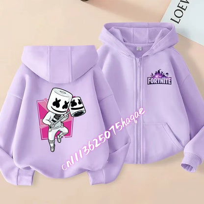Neue Fortnite-Kapuzenjacke für Kinder im Herbst, mit Cartoon-Spielcharakter-Print, Reißverschluss, Winterjacke für Jungen