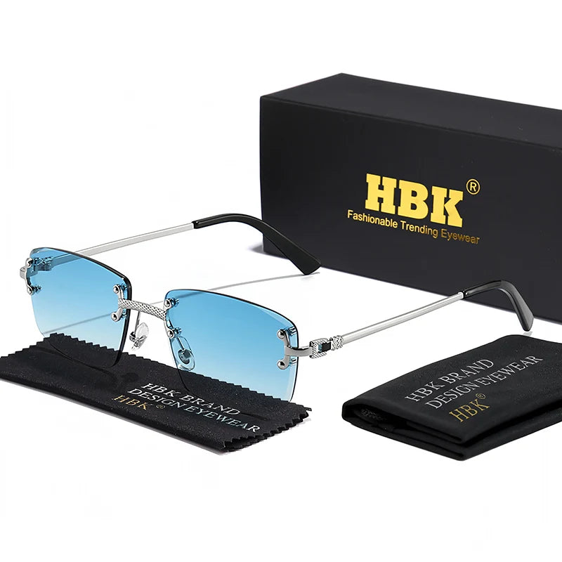 HBK Square Rimless Sunglasses Women Retro Metal Sun Glasses Men Luxury Party Business Gradient Shades 2024 Summer Style