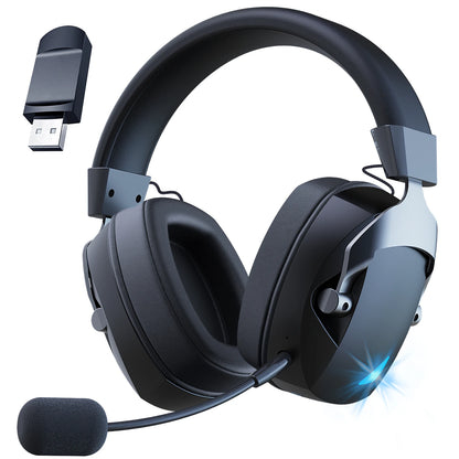 Auriculares gaming inalámbricos con micrófono desmontable con cancelación de ruido – 2.4G inalámbrico, Bluetooth 5.3 y auriculares gaming con cable de 3.5mm para PS5, PC, Xbox y móviles