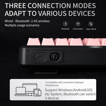 V108 Pro Bluetooth-Tastatur Büro, geräuscharm, 2.4G kabelgebunden & kabellos, vollständiges Layout mit RGB-beleuchteter Membran