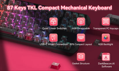 DarKBeacon RGB Teclado TKL Compacto de 87 Teclas USB com Fio, Hot-Swappable, Mecânico Silencioso, para Windows, Portátil, PC e Gaming