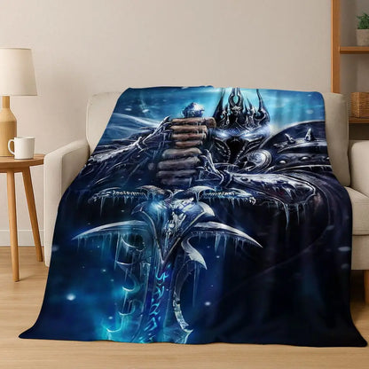 Coperta in flanella WOW World of Warcraft Arthas Demon Illidan Sylvanas, plaid morbido e confortevole per casa, camera da letto, letto, divano, copridivano, idea regalo