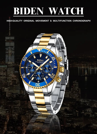 BIDEN Multi functional men's quartz watch luxury waterproof night light business style diving series casual fashion watch