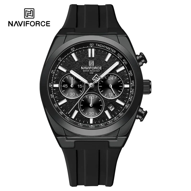 NAVIFORCE men’s wristwatch – Luxury and sporty style, quartz movement, 24-hour display, date window, chronograph, water-resistant – Gift idea for men