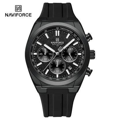 NAVIFORCE men’s wristwatch – Luxury and sporty style, quartz movement, 24-hour display, date window, chronograph, water-resistant – Gift idea for men