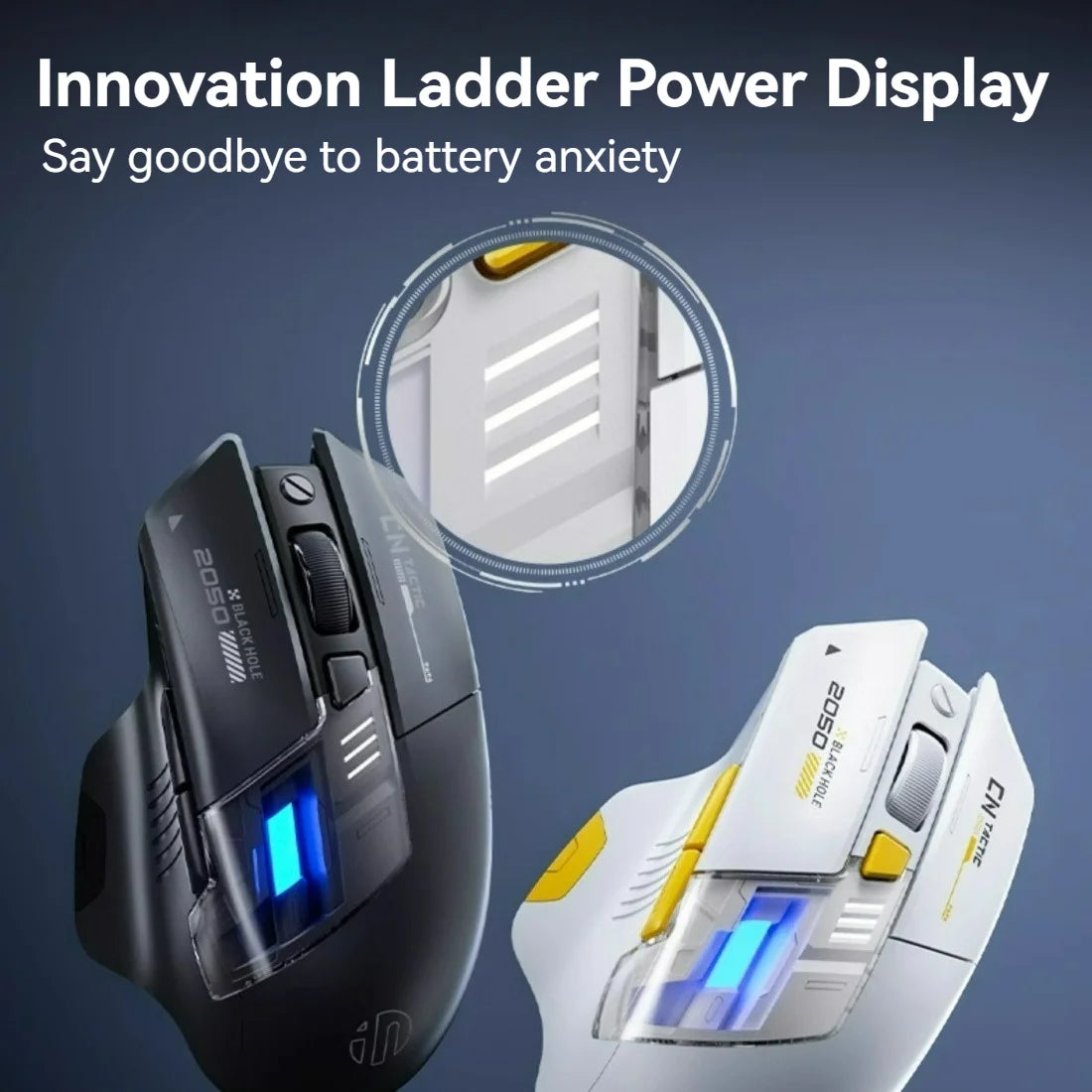 Rato Gaming Inphic A9 Pro Tri-Mode com Coluna de Luz Colorida, Indicador de Bateria, DPI Ajustável, Controlador Macro, Design Ergonómico, 12800DPI