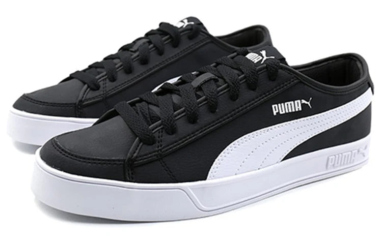 Puma Smash V2 Vulc SL, baskets de skate basses, légères et respirantes, style rétro, noir et blanc, 367308-01.