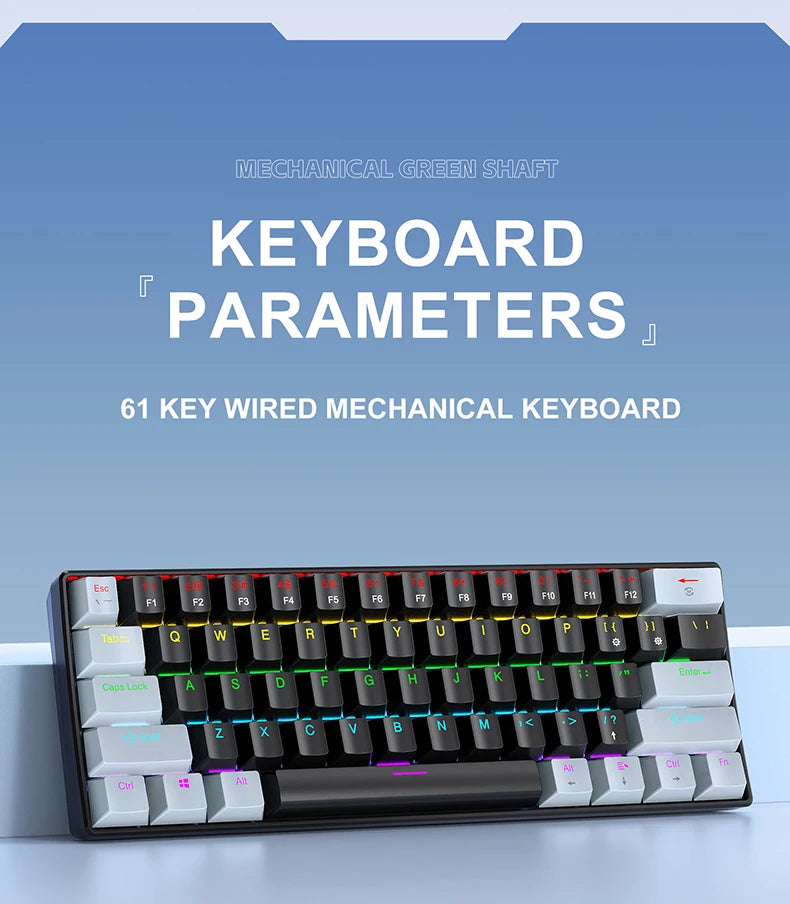 Tastiera meccanica da gaming cablata mini APAYADO K61 60% Phantom RGB, 61 tasti, switch Red/Blue, ergonomica, portatile per PC/laptop