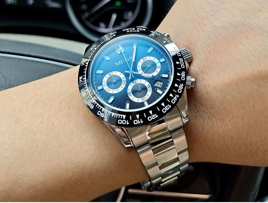 MEGIR men’s watch, luxury brand, quartz sports watch, stainless steel bracelet, water-resistant, chronograph, wristwatch