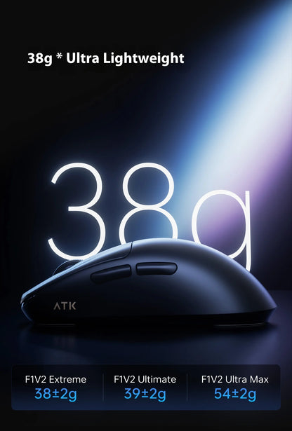 Bezdrátová herní myš ATK F1 V2 Ultra MAX Tri-mode PAW3950 Double 8k, lehká ergonomická e-sportovní myš, vlastní PC příslušenství