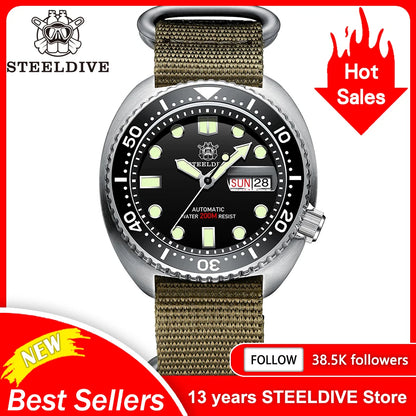STEELDIVE Brand Classic Design SD1972 45mm Case Ceramic Bezel Sapphire Glass NH36 Automatic Movement Day and Date Sports Watches