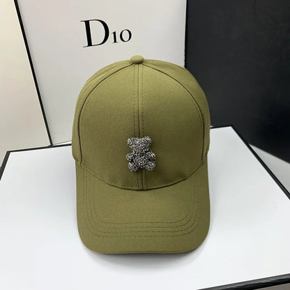 Șapcă de baseball de vară pentru femei, creată de un designer de modă, cu motiv „Ursul sălbatic coreean”, cu strasuri, șepci de soare, șepci de stradă K-pop, viziere pentru exterior, șapcă hip-hop
